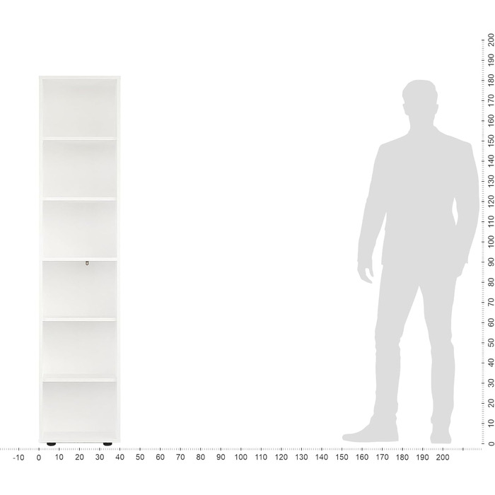КОМТО Полиця 40 см завширшки Біла - Книжкова полиця з 6 рівнями та полицями з регульованою висотою, окремостояча полиця, полиця для зберігання Книжкова полиця Lumo 40 x 180 x 24 см (Ш x В x Г) 6 рівнів (40Ш x 180В x 24Г) Біла
