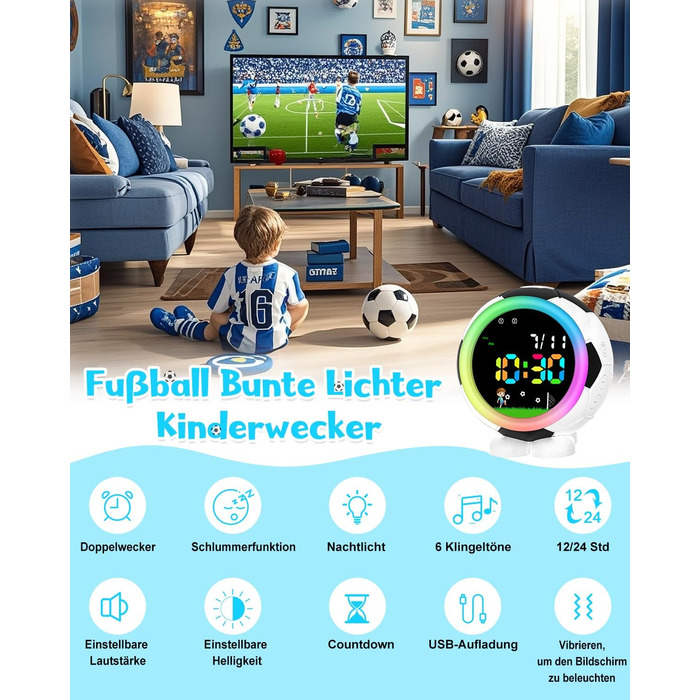 Дитячий будильник Juboos на батарейках, кварцовий будильник без цокання, з функцією повтору та нічним світлом, навчальний будильник для хлопчиків та дівчаток