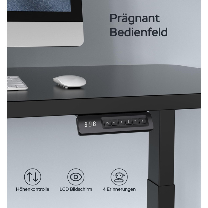 Регульована по висоті каркас столу з 2 потужними двигунами, регульована по висоті каркас столу, електрично регульовані ніжки столу з 4 налаштуваннями пам&39яті (чорний)