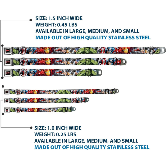 Нашийник для собак Buckle-Down AVD Marvel Avengers, розмір M (11-17 дюймів), ширина 2.5 см