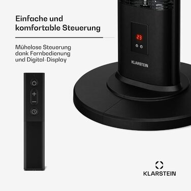 Інфрачервоний обігрівач Klarstein BlazeTower, окремостоячий пристрій - 2000 Вт, 3 режими нагріву, IP45, захист від перекидання, таймер, пульт дистанційного керування та сенсорний екран, тихий, портативний, для використання на вулиці