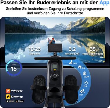 Домашній гребний тренажер YPOO, складаний, магнітний, тихий, з ексклюзивним додатком та РК-дисплеєм даних, подвійна рейкова стійка, витримує навантаження до 160 кг, легке складання