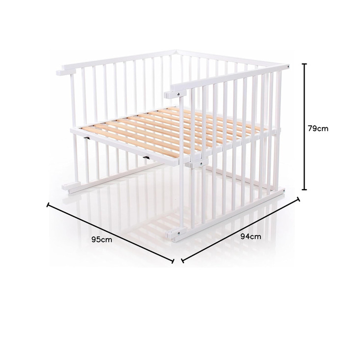 Комплект для переобладнання дитячого ліжка babybay для приліжкових ліжечок, плавне регулювання, підходить для моделі Maxi та ліжка Boxspring / дитячого ліжка, розмір 140 см x 89 см, виготовлений з масиву бука, білий лак