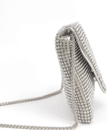 Сріблясте клатч-зчеплення з кристалами та знімним ланцюжком для вечірки, весілля, балу або банкету 06258