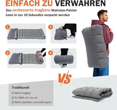 Розкладне кемпінгове ліжко, розкладне гостьове ліжко до 200 кг, з бічною кишенею, портативний кемпінговий шезлонг, для використання на природі, в саду, для подорожей, кемпінгу та в приміщенні (сіре)