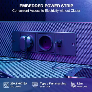 Ігровий стіл Grandder, ігровий стіл 100 см з розеткою та світлодіодним освітленням, комп&39ютерний стіл з двосторонніми полицями та шухлядою, ПК-стіл для домашнього офісу з відділенням для зберігання, чорний колір, 100 x 50 см, чорний колір