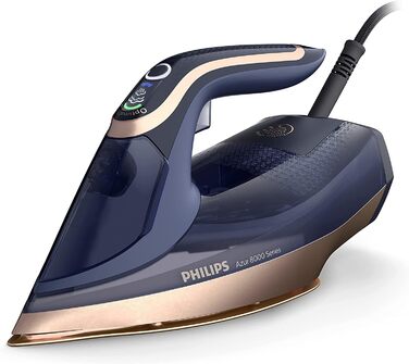 Парова праска Philips серії Azur 8000 - безперервна пара 85 г/хв, турбопароутворення 260 г, 3000 Вт, технологія OptimalTEMP, підош