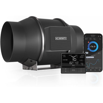 Тихий 6-дюймовий вбудований канальний вентилятор з контролером температури та вологості, додаток Bluetooth - вентиляційний витяжний вентилятор для опалення, охолодження, намети для вирощування, гідропоніка, 6