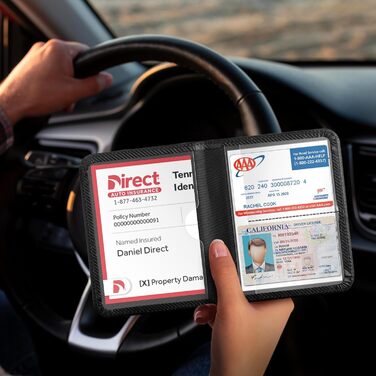 Органайзер для документів автомобіля CoBak з магнітним закриттям чохол для техпаспорта, страхового полісу та інших важливих паперів (карбонове волокно, чорний)