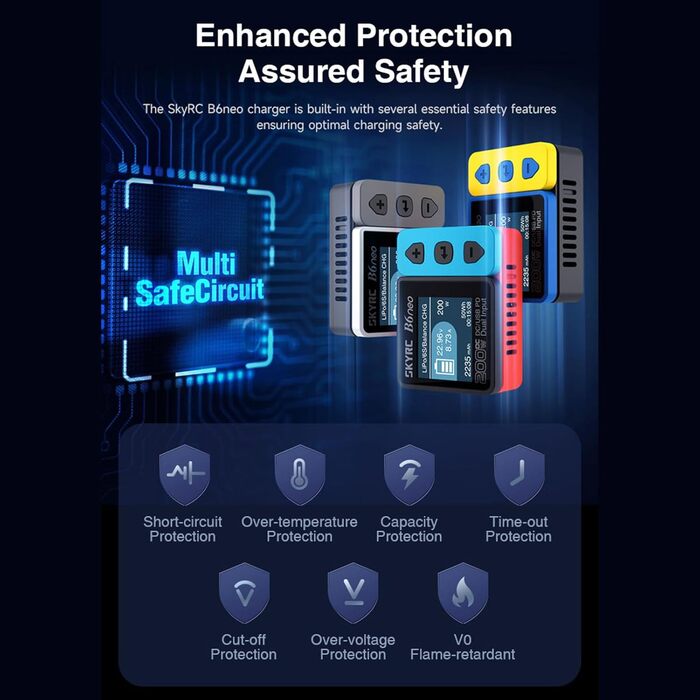 Розумний зарядний пристрій GoolRC B6neo для LiPo акумуляторів, DC 200 Вт PD 80 Вт, балансувальний зарядний пристрій та розрядник для акумуляторів LiPo/Life/LiIon/LiHV 1-6 с, NiMH/NiCd 1-15 с (синій)