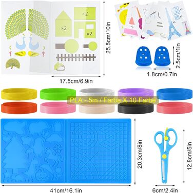 Набір аксесуарів для 3D-ручки, нитка для 3D-ручки PLA 10 кольорів 1,75 мм кожен 5M, шаблон 3D-ручки, велика силіконова подушечка 41,2 * 20,3 см з 2 захисними накладками для пальців і ножицями, аксесуари для 3D-ручки для дітей і початківців
