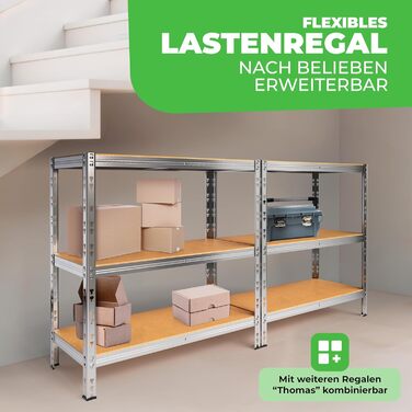 Комплект із 2 металевих стелажів Thomas, стелажі для зберігання 90x40x180 (В) см, підвальні стелажі, вантажопідйомність до 875 кг, сріблястий колір, з 5 полицями, вантажопідйомність кожна 175 кг, регульована висота, надміцні стелажі (легкий монтаж) 1 Easy