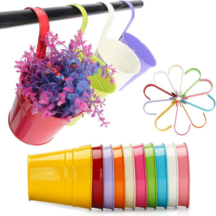 Підвісних квіткових горщиків 16 см, кольоровий металевий квітковий горщик, підвісний горщик зі знімним гачком і отвором, для балко