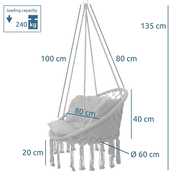 Ваш GEAR Boracay - Підвісне крісло з оббивкою сидінь сірого або бежевого кольору - максимум 240 кг Протестовано TV - Підвісне кріс
