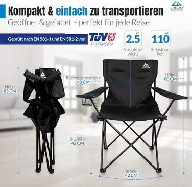 Складаний стілець ЧОРНИЙ Кемпінговий стілець Рибальський стілець з тримачем для напоїв та сумкою для перенесення - Складаний рибальський стілець - Складаний стілець Садовий стілець Складаний стілець Крісло для відпочинку Рибальський стілець Складаний (1, 
