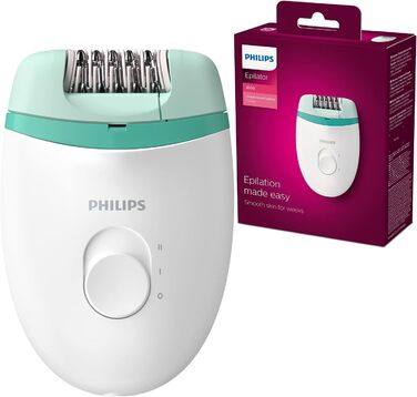 Компактний епілятор Philips Satinelle Essential BRE224/00 зі шнуром, білий / зелений