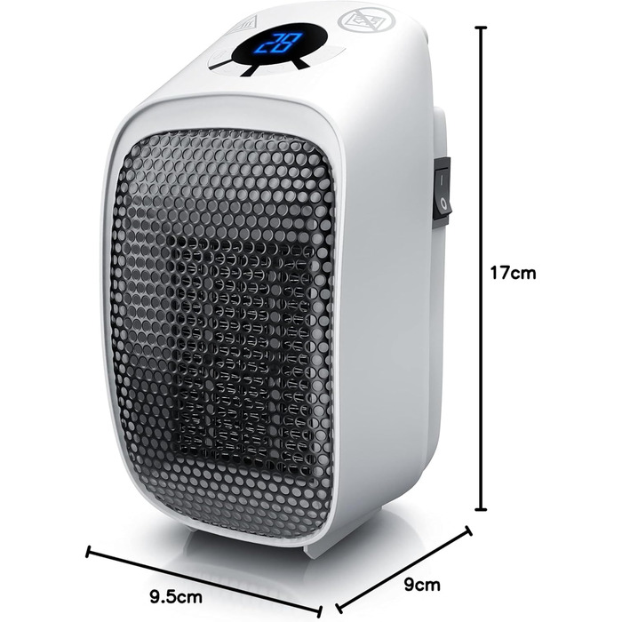 Міні-керамічний штекерний вентилятор Brandson з цифровим дисплеєм та таймером температури, вентилятор 400 Вт, термостат, захист від перегріву, - - - Ванна кімната, спальня, примусова вентиляція