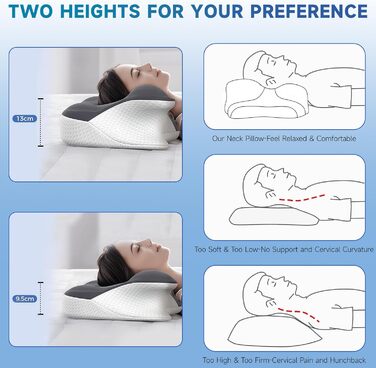 Подушка для шиї, ергономічна подушка з двома висотами, подушка з піни з ефектом пам&39яті, подушка для сну на боці з дихаючою наволочкою, подушка-метелик для сну на боці, на спині та на животі