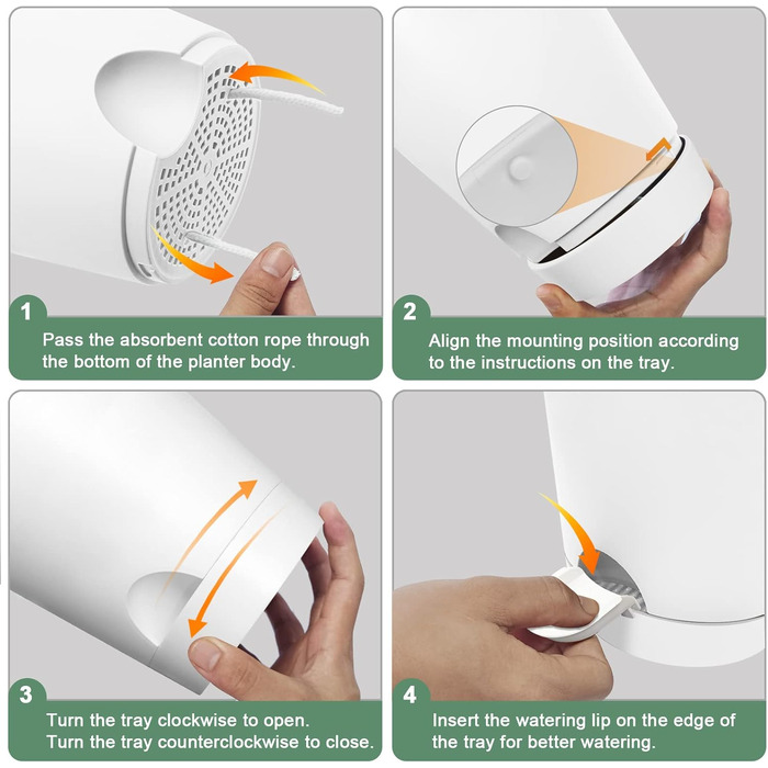 Квітковий горщик 20,3 см, пластиковий квітковий горщик із системою поливу, 2 горщики для рослин, сучасний для кімнатних та балконних садових рослин, сукулентів, кактусів (білий) Білий 20,3 см