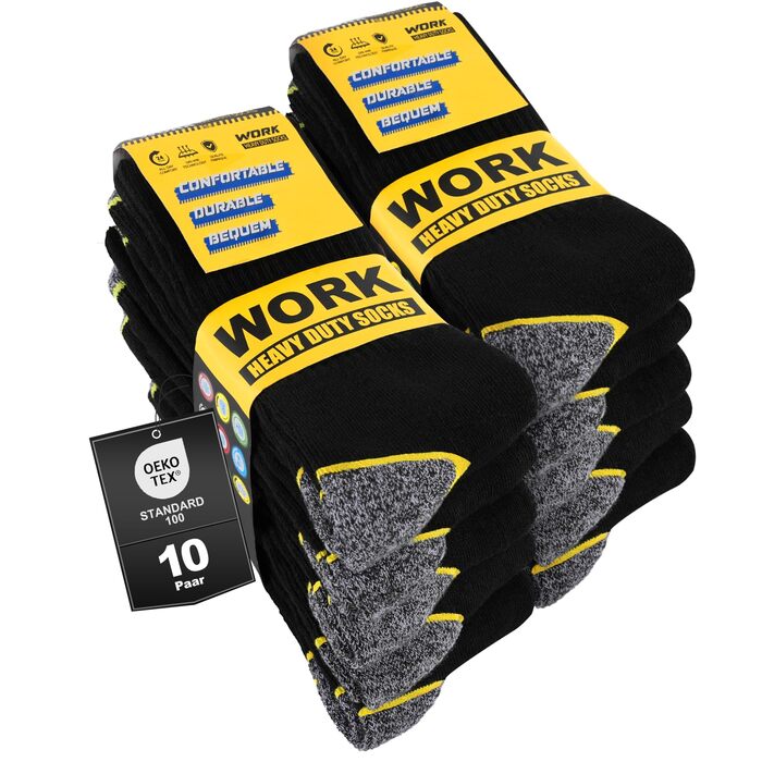 Пар чоловічих робочих шкарпеток, посилені термошкарпетки з підкладкою, дихаючі функціональні шкарпетки з комфортною манжетою, довгі робочі шкарпетки розмір 43-46, чорні, 10