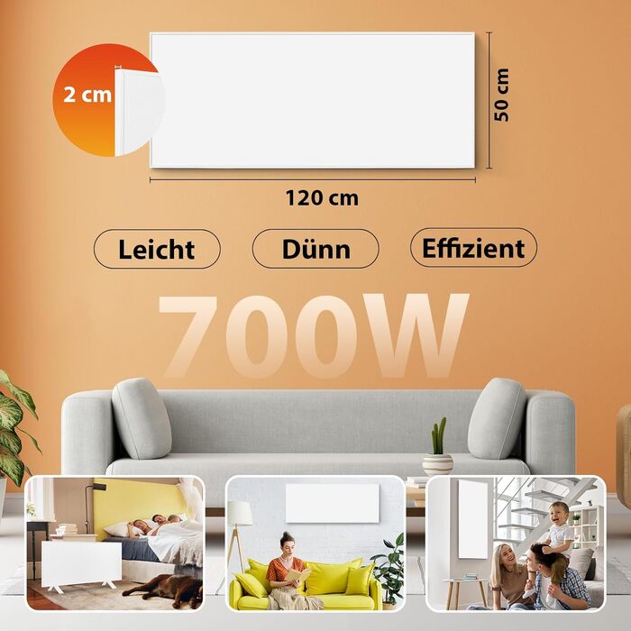 Інфрачервоний обігрівач з керуванням через WiFi, 700 Вт - підлоговий або настінний, енергозберігаючий інфрачервоний обігрівач з дистанційним керуванням термостатом, 700 Вт