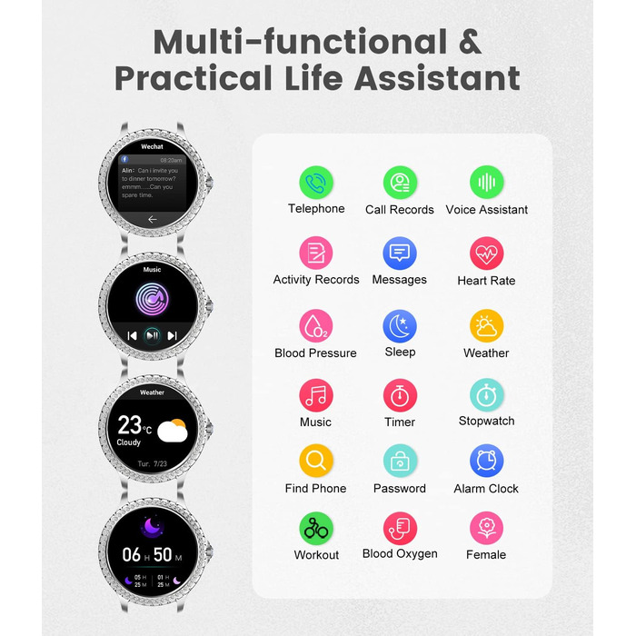 Розумний годинник LIGE з функцією телефону, 1,32-дюймовий повністю сенсорний фітнес-годинник для жінок з монітором серцевого ритму SpO2, водонепроникним крокоміром IP67 для Android та iOS, сріблястийсірий-1