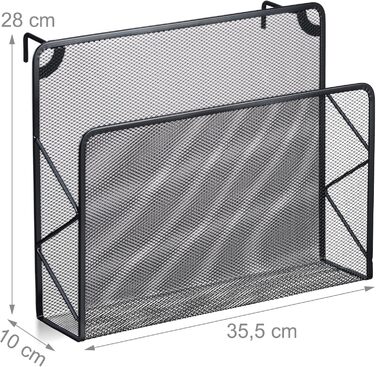 Тримач для журналів настінний, підвісна стійка для газет, настінний кошик, HBT 28x35,5x10 см, тримач для журналів, метал, чорний