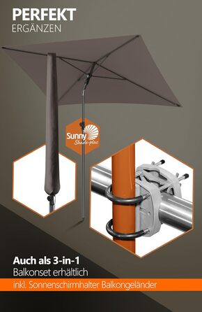 Парасолька 4smile Parasol Balcony SunnyShade Plus 200 x 125 см для захисту від ультрафіолету UV50 із захисним чохлом  темно-коричнева