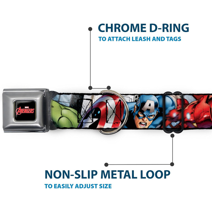 Нашийник для собак Buckle-Down AVD Marvel Avengers, розмір M (11-17 дюймів), ширина 2.5 см