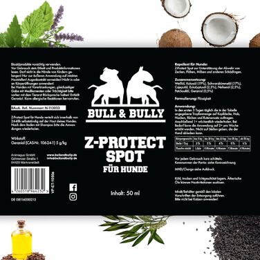 Захист для собак від кліщів та бліх Z-Protect Spot з гераніолом рослинний засіб, розроблений ветеринарами з чорнушкою та кокосовою олією ефективний захист від кліщів та бліх для собак BULL & BULLY