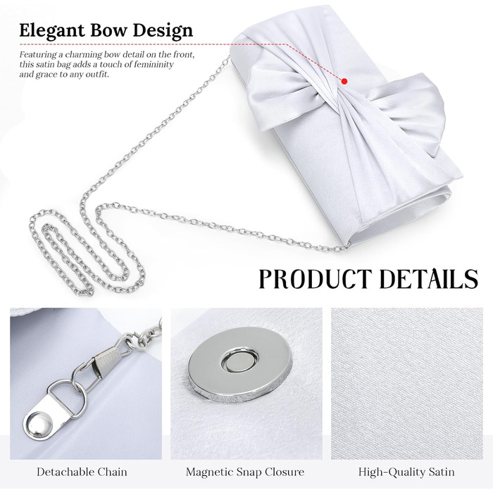 Елегантні атласні клатчі Fecialy для жінок, вечірня сумка з бантом, офіційні, для весільних вечірок та вечірок, сріблясте