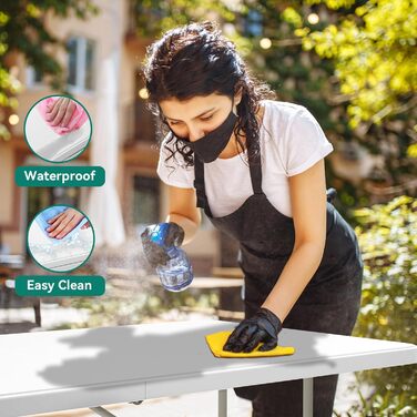 Складаний стіл з ручкою для перенесення, водонепроникний садовий стіл, складний кемпінговий стіл, складний набір для пивного саду, фуршетний стіл для вечірок на свіжому повітрі, пляжних барбекю, 180 x 75 x 74 см, білий