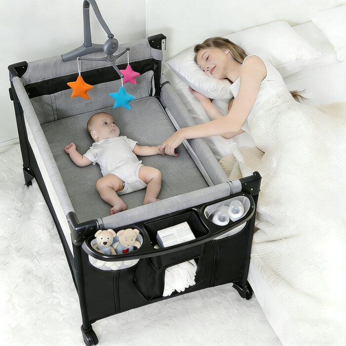 Дитяче ліжечко Pack and Play, складне та портативне приліжкове ліжечко, великий ігровий майданчик з матрацом та пеленальний столик (6602 сірого кольору без сітки) 6602 сірого кольору без розкішної москітної сітки