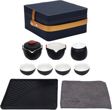 Портативний набір для чаювання в стилі гунфу, керамічний чайник з дорожнім чохлом та чашками для активного відпочинку та офісу