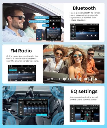 Автомагнітола 1 Din з Apple Carplay Android Auto 10,4-дюймовий поворотний сенсорний екран автомагнітоли з IOS/Android Mirror Link Bluetooth FM-радіо USB/AUX/еквалайзер/голосове керування керуванням на кермі камера заднього виду
