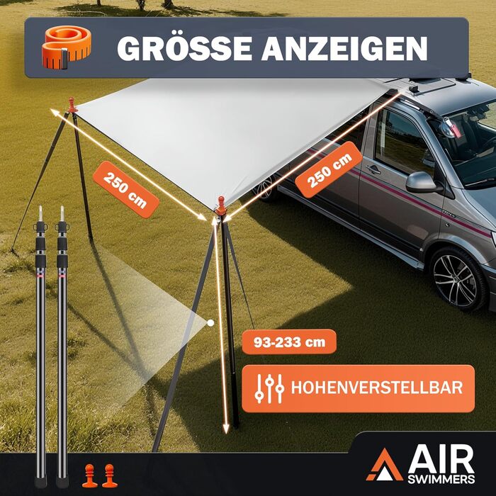 Сонячний тент з кедерною рейкою, автомобільний тент, кемпінг VW T5, сонячний тент з кедерною рейкою, автомобільний тент, з кедерною рейкою (4-6 мм), T4, T6, водонепроникний, тенти, захист від ультрафіолету, в комплекті стійки для намету, присоска, 252 x 2