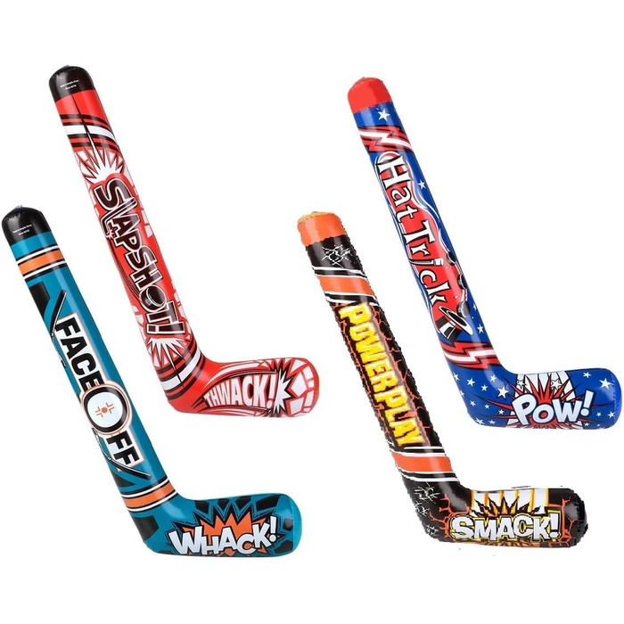 Надувні хокейні ключки, 88,9 см, 4 дизайни, мотиви Splash it Thwack Hat-trick. Pow Power Play. Smack Face Off Whack. Барвисті. Вініл. Чудовий подарунок на вечірку (12 шт. , 4 випадкові дизайни). 12 шт. , випадковий вибір кольору, 4 дизайни.