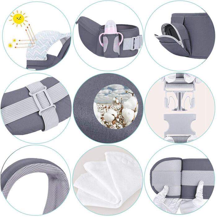 Ергономічна люлька-переноска Viedouce із сидінням на стегнах/чиста бавовна, легка та дихаюча/багатопозиційна спинна, черевна, регу