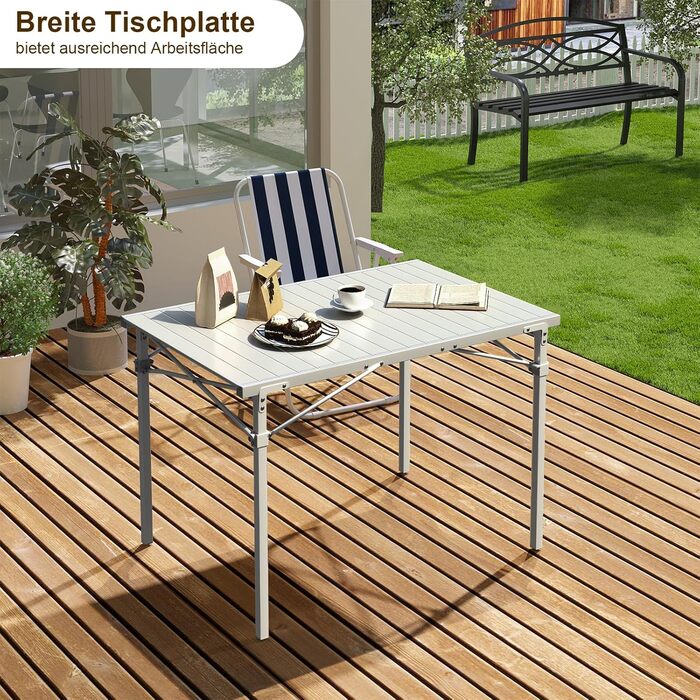 Алюмінієвий стіл WOLTU, кемпінговий стіл, фуршетний стіл, 104x69x70 см (ДхШхВ), складний та портативний дорожній стіл, висока вантажопідйомність та стійкість, сріблястий