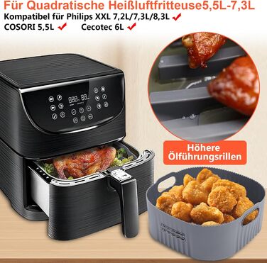 Силіконова форма для фритюрниці YINGRACE 22 см, аксесуари для фритюрниці 2 шт. Силіконова форма для випічки XXL 7.2 л, 8.3 л, COSORI 5.5 л, багаторазова замість паперу для випічки аксесуари для фритюрниці сірий