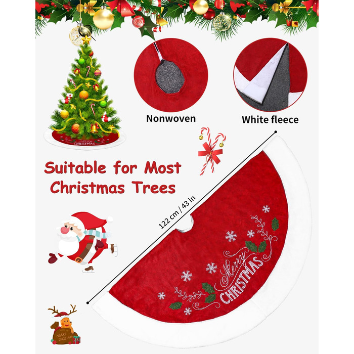 Спідниця для ялинки із візерунком сніжинок та написом "Веселого Різдва" 122 см SOBEAU