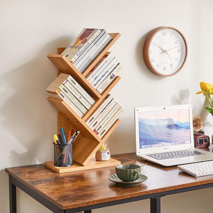 Книжкова полиця YMYNY у формі дерева, 4-рівнева перегородка для кімнати, сучасна дерев&39яна полиця для книг/фільмів/компакт-дисків, вузька підставка для спальні, домашнього офісу, натуральний колір HBC014N 60 см 4 яруси натурального кольору