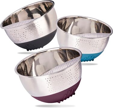 Миска для рису REISHUNGER з нержавіючої сталі (чорна) - Друшляк для миття рису та овочів - З нековзною силіконовою ніжкою