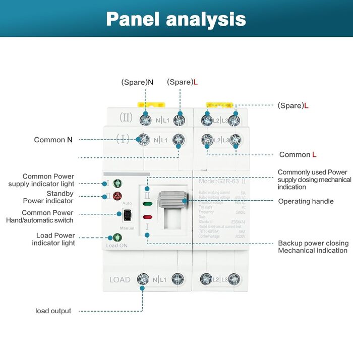 Автоматичний подвійний перемикач живлення, контролер живлення ATS Перемикач безперебійної передачі G2R 4P 63A Автоматичний перемикач передачі Електричний селектор 220 В