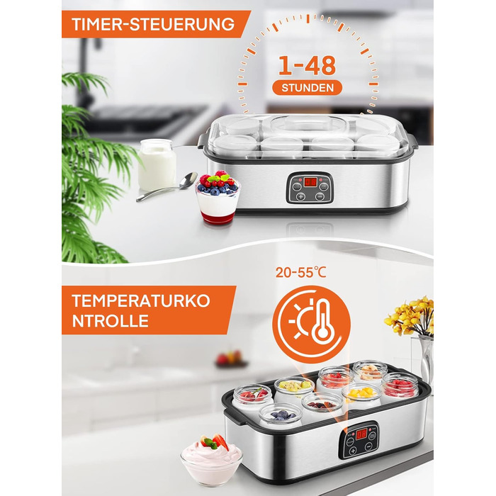 Йогуртниця, грецька йогуртниця на 8 баночок/кришок, дисплей одним дотиком ідеально підходить для органічних, підсолоджених, аромат