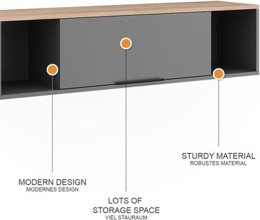 Настінна полиця Vicco Betti, антрацит/сонома, 120 x 30 см, для настінного кріплення, підходить для вітальні або офісу