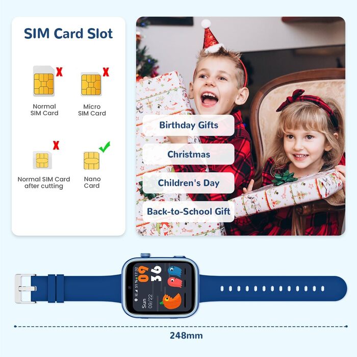Дитячий смарт-годинник з функцією відеодзвінків та телефону, дитячий годинник з GPS, голосовим чатом, WhatsApp, WiFi, SOS, SMS, шкільним режимом, крокоміром, водонепроникний IP68, будильник, дитячий смарт-годинник для дівчаток/хлопчиків, синій
