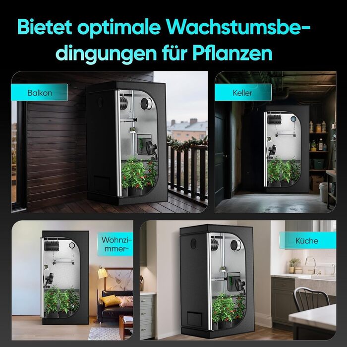 Комплект для вирощування Growzelt з LED-лампою повного спектру M1500, намет для вирощування 80x80x160 см, вентиляційна система 215 CFM (3000 об/хв) з тихим та ефективним вентилятором (4 швидкості), комплект для гідропоніки та вирощування в приміщенні M150