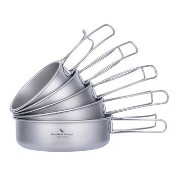 Набір титанових каструль та мисок Boundless Voyage зі складною ручкою, портативний посуд для кемпінгу на свіжому повітрі, тарілки та блюдця, столовий посуд Ti1096T