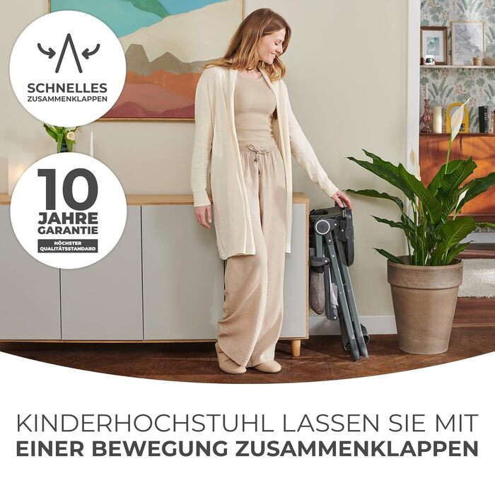 Дитячий стільчик для годування Kinderkraft FOLDEE, Стільчик для годування від 6 місяців, Складаний, Легко переносити однією рукою,